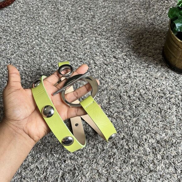 Garuglieri Neon Green Silver Studs Waist Belt Sz M Italian Leather Designer New main image 9